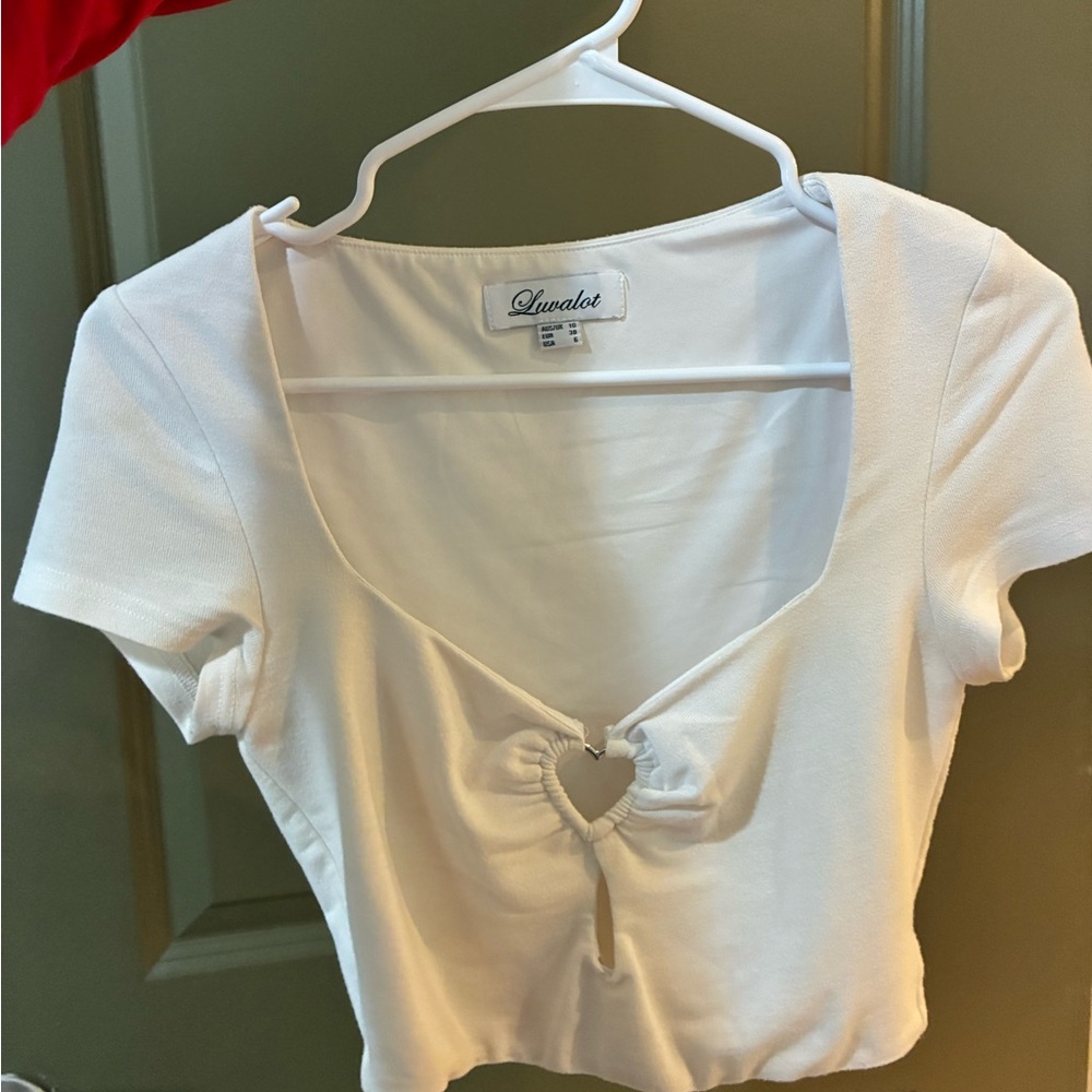 White Heart-Cut Tie Front Crop Top